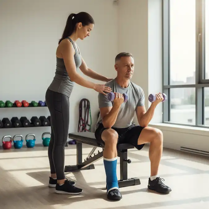 Vancouver kinesiologist conducting ICBC active rehabilitation assessment with patient in a private studio setting