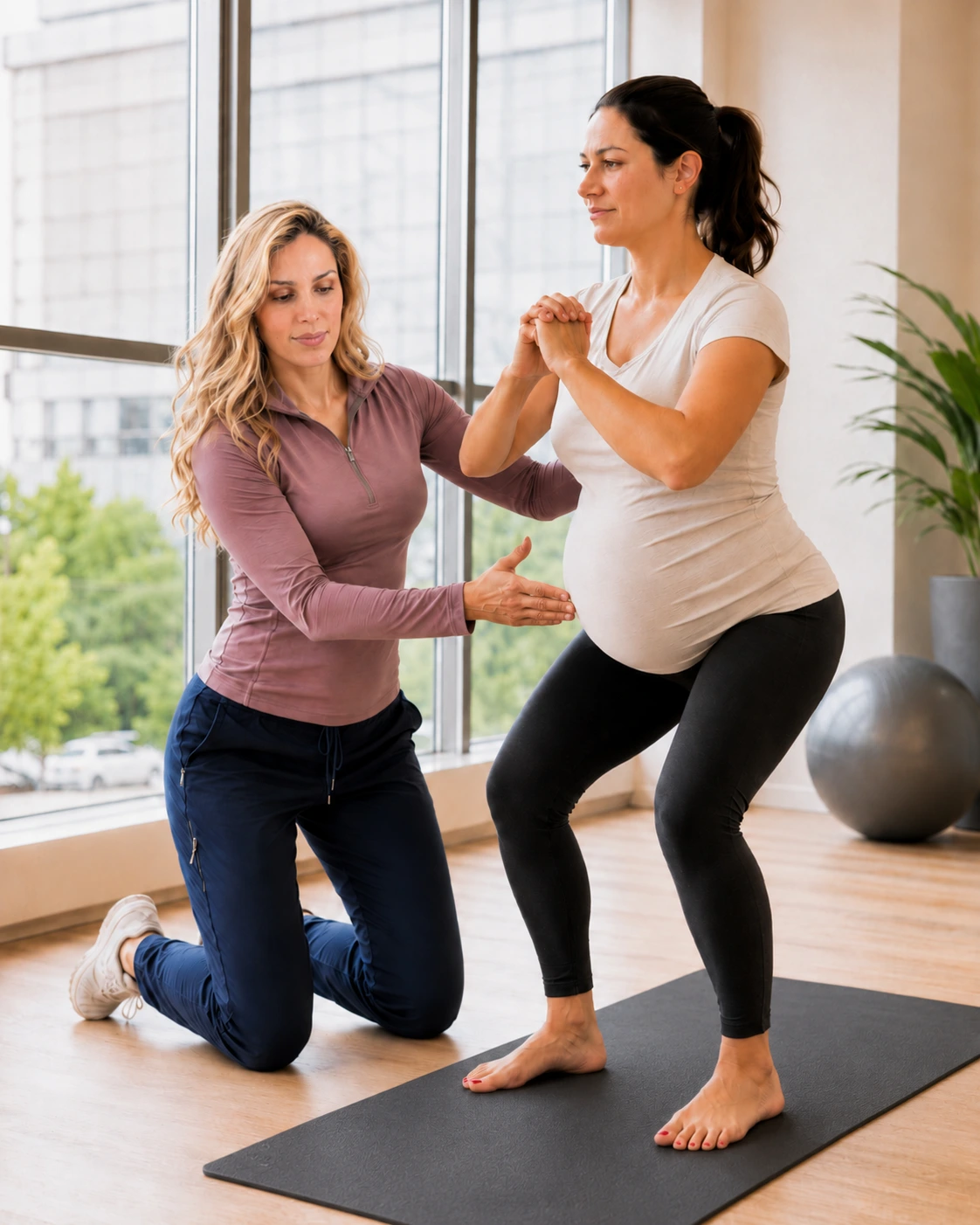 Clinical Kinesiology Prenatal and Postnatal Active Rehab session in Vancouver with a Kinesiologist guiding safe pregnancy exercise.