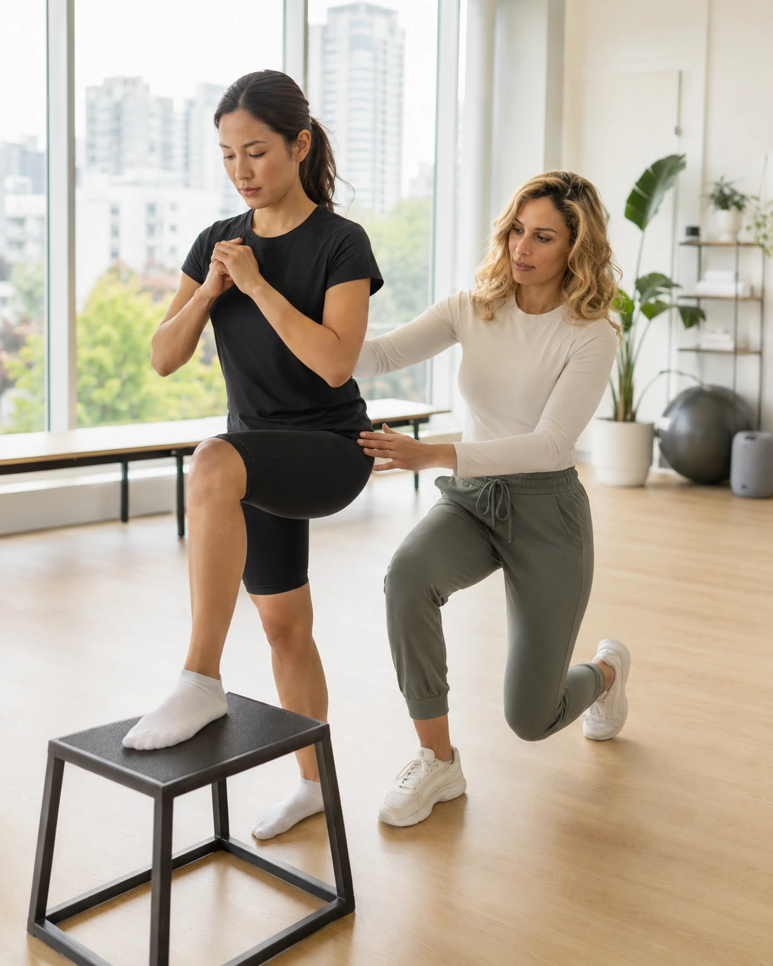 Injury Prevention and Active Rehab session in Vancouver with a Kinesiologist coaching safe movement, balance, and lower-body control.